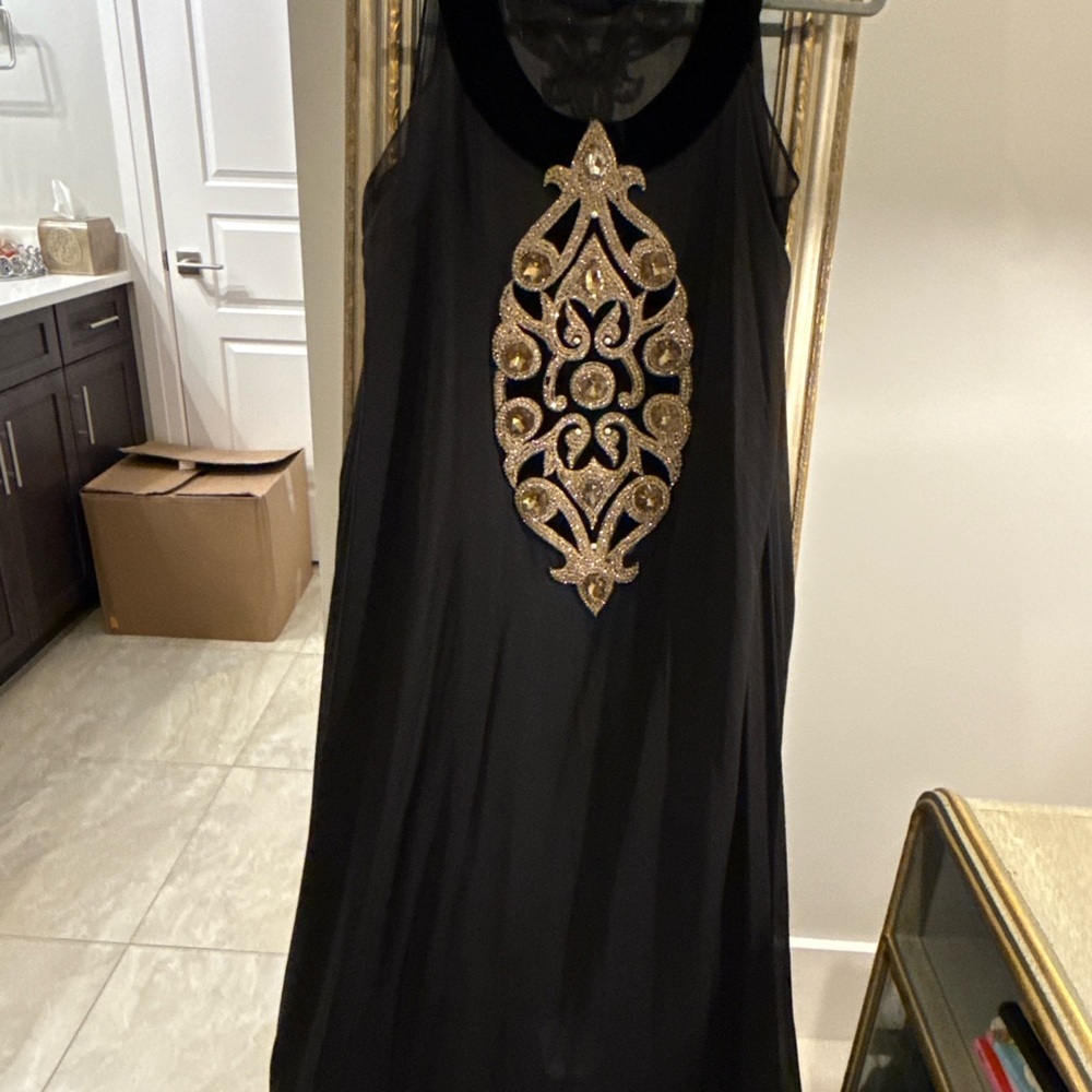 Elegant Black and Gold Embellished Dress